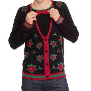 Jolly Sweaters Black Poinsettia Mistletoe Vest Pullover Ugly Christmas Sweater